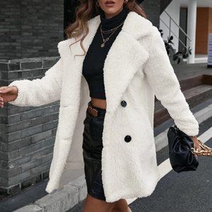 white double breasted teddy coat chic contemporary streetwear